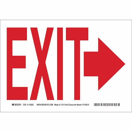 Brady Exit Sign, Plastic, 14" W, 10" H, Exit, White 116087